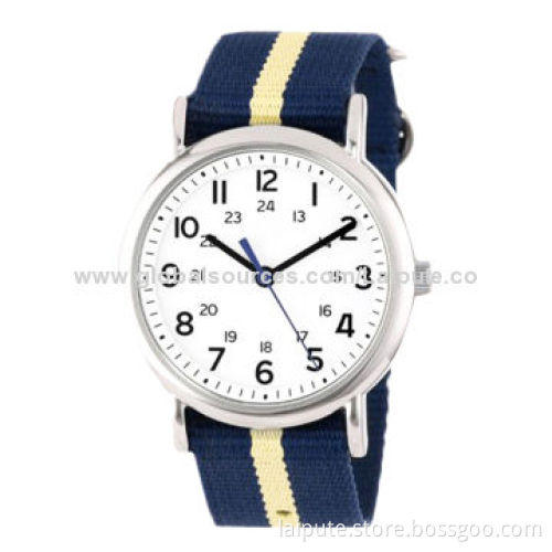 Ladies' Sports Watch with Navy and Tan Nylon Strap, Alloy Case for Promotional, Made in China